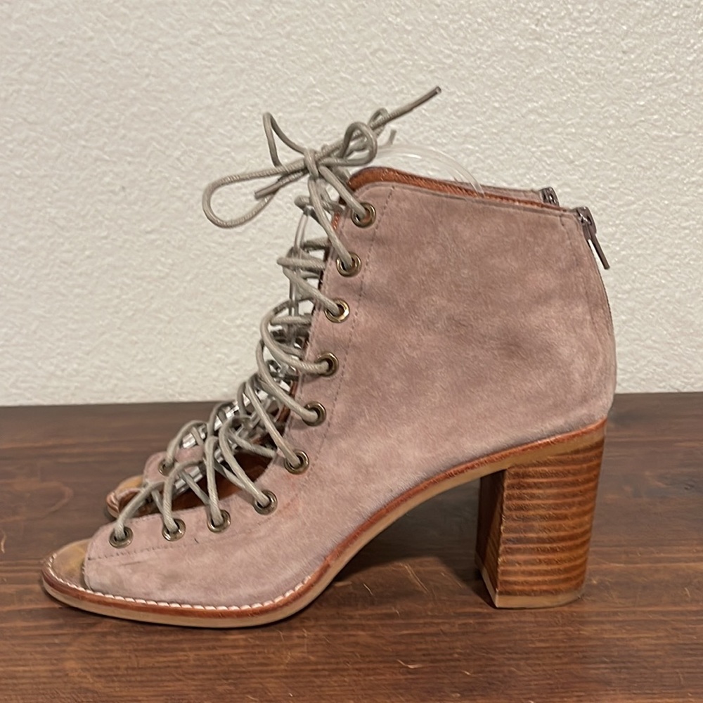 JEFFREY CAMPBELL CORS SUEDE LACE UP PEEP TOE HEELED BOOTIE BOOTS - Picture 3 of 15
